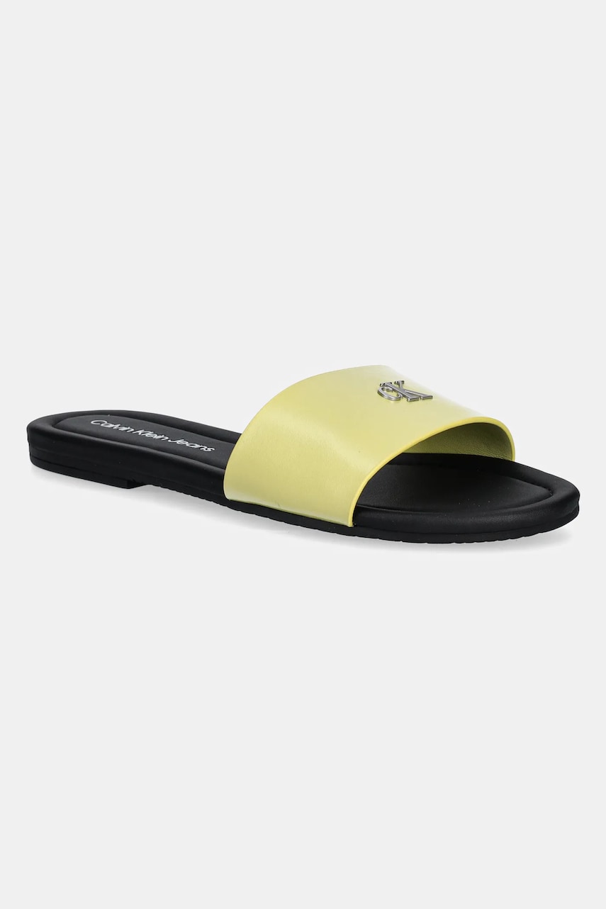 Levně Pantofle Calvin Klein Jeans FLAT SANDAL SLIDE MG dámské, žlutá barva, YW0YW01697