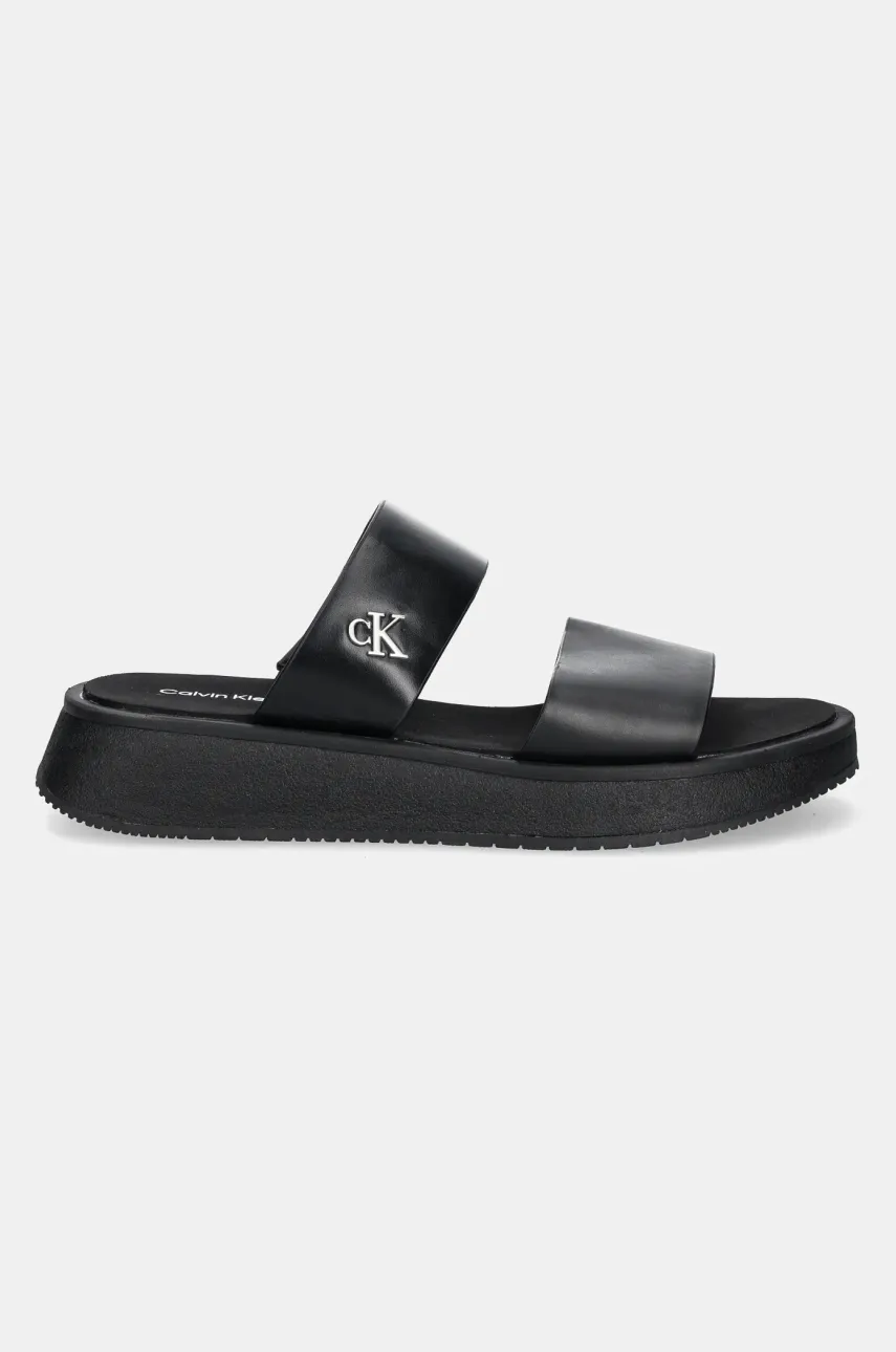 Шлепанцы Calvin Klein Jeans SANDAL SLIDE DOUBLE STRAP женские цвет чёрный на платформе YW0YW01694 Шлепанцы Calvin Klein Jeans SANDAL SLIDE DOUBLE STRAP женские цвет чёрный на платформе YW0YW01694