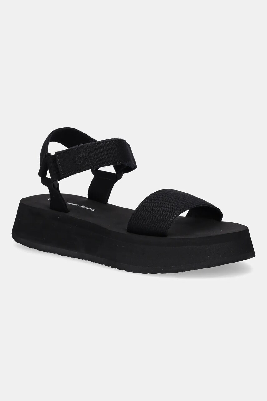 Levně Sandály Calvin Klein Jeans SANDAL VELCRO WEBBING MG dámské, černá barva, na platformě, YW0YW01693