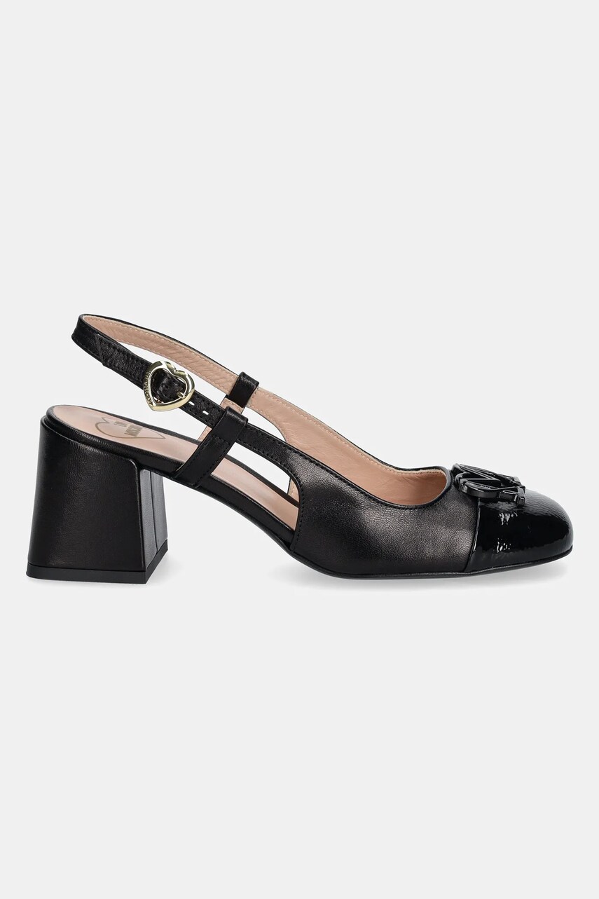 Кожаные туфли Love Moschino цвет чёрный каблук кирпичик открытая пятка JA10117G1MIE300A Кожаные туфли Love Moschino цвет чёрный каблук кирпичик открытая пятка JA10117G1MIE300A