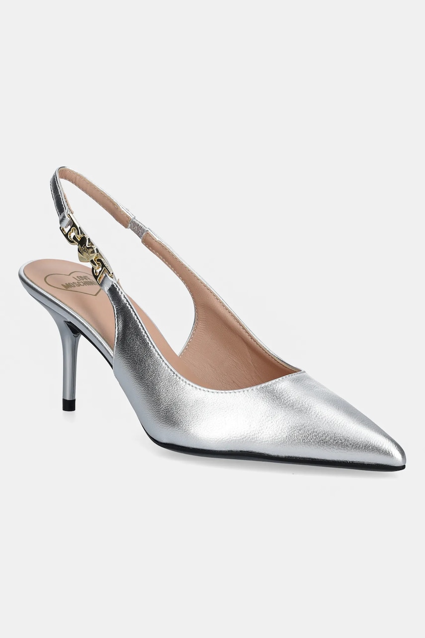 Love Moschino stilettos de piele culoarea argintiu, JA10487G1MIF090B Love Moschino stilettos de piele culoarea argintiu, JA10487G1MIF090B