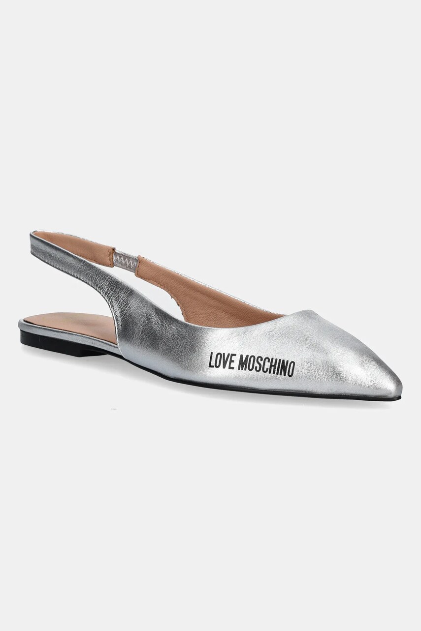 Love Moschino balerini de piele culoarea argintiu, cu toc deschis, JA11021G1MIF0902
