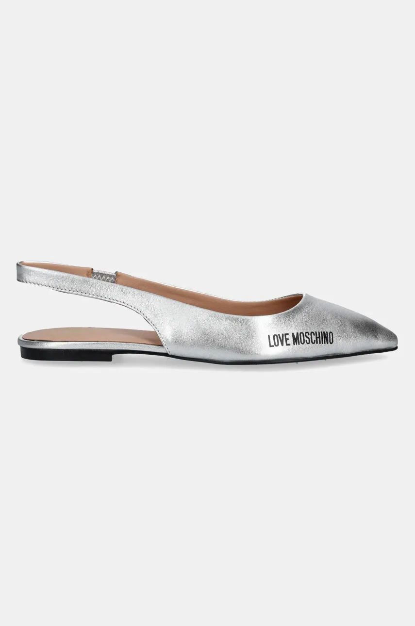 Кожаные балетки Love Moschino цвет серебрянный открытая пятка JA11021G1MIF0902 Кожаные балетки Love Moschino цвет серебрянный открытая пятка JA11021G1MIF0902