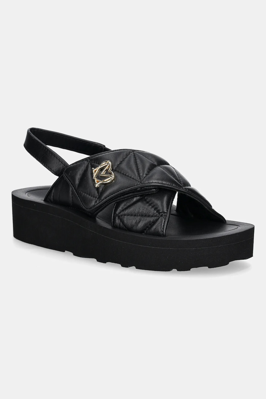 Love Moschino sandale de piele femei, culoarea negru, cu platforma, JA16044I1MIE0000 Love Moschino sandale de piele femei, culoarea negru, cu platforma, JA16044I1MIE0000