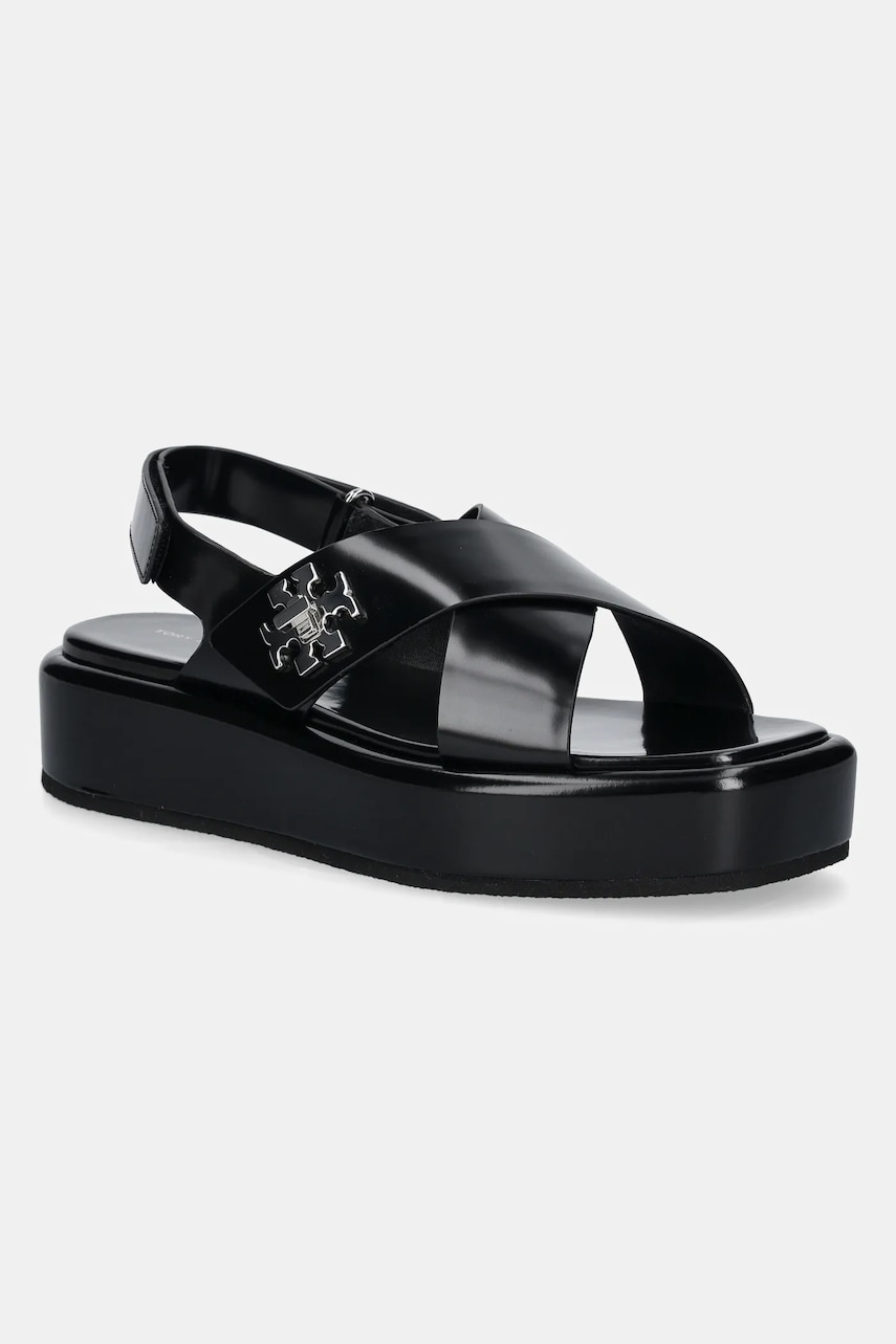 Tory Burch sandale de piele T Lock Platform Sandal femei, culoarea negru, cu platforma, 170613-006 Tory Burch sandale de piele T Lock Platform Sandal femei, culoarea negru, cu platforma, 170613-006