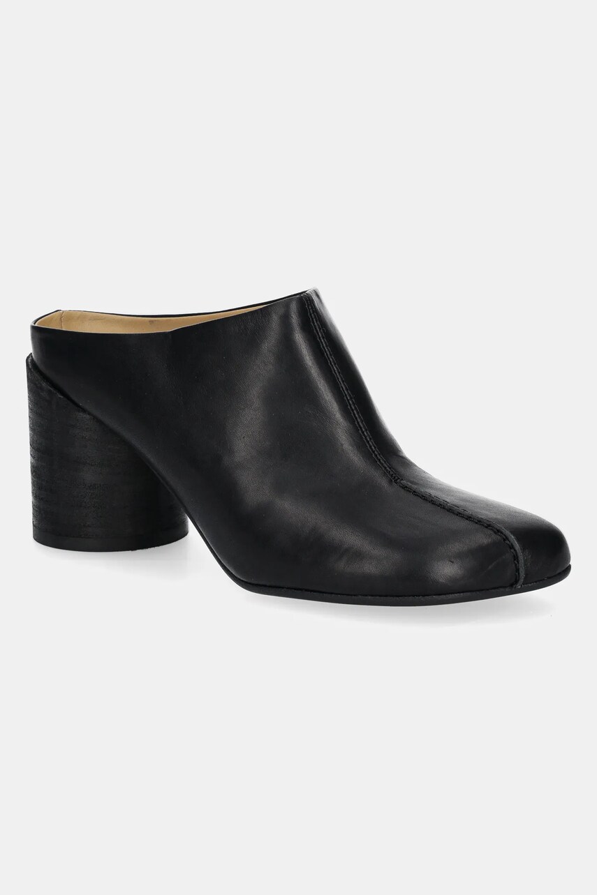 Levně Kožené pantofle MM6 Maison Margiela dámské, černá barva, na podpatku, S59WX0071