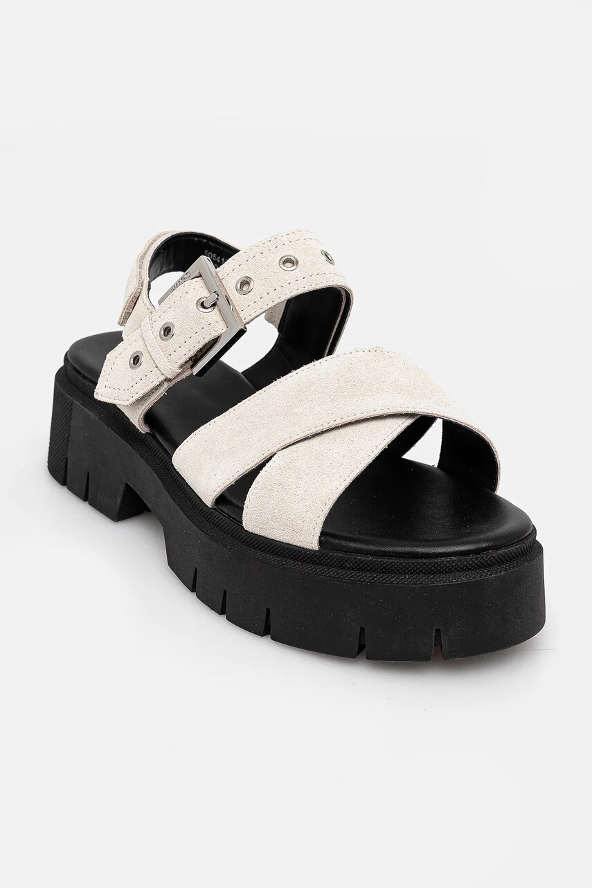 HUGO sandale din piele intoarsa Kris femei, culoarea bej, cu platforma, 50541753