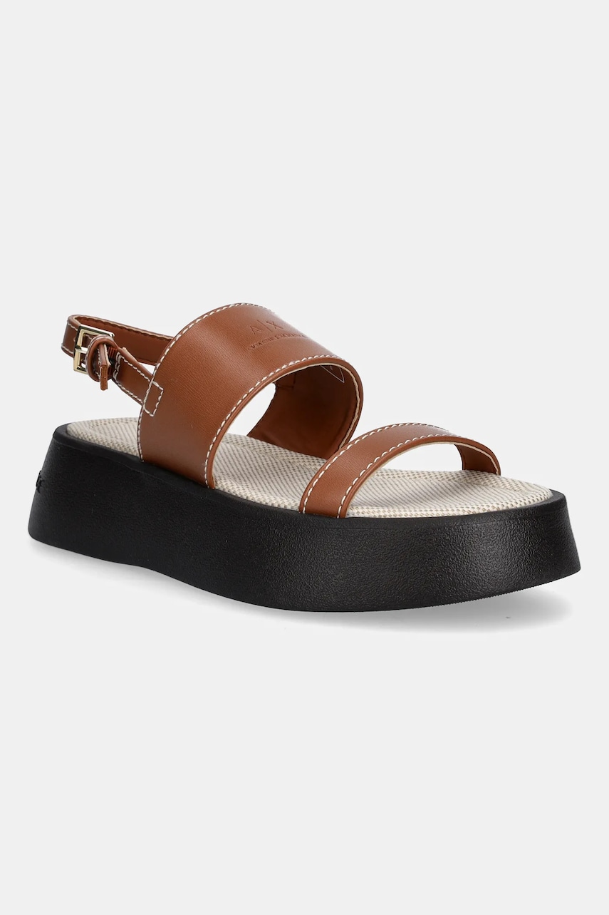 Armani Exchange sandale femei, culoarea maro, cu platforma, XDP054 XV921 01816
