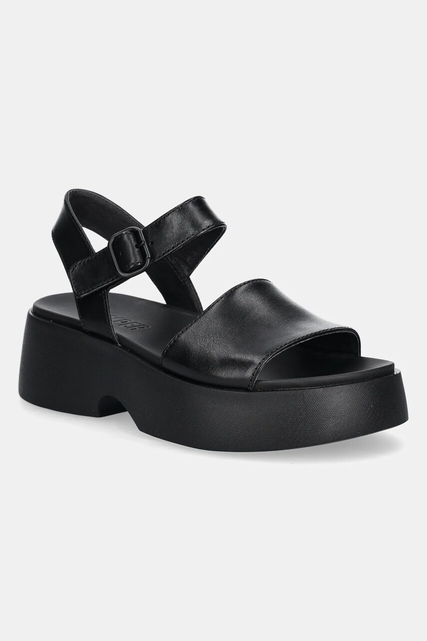 Camper sandale de piele Tasha femei, culoarea negru, cu platforma, K201659-006