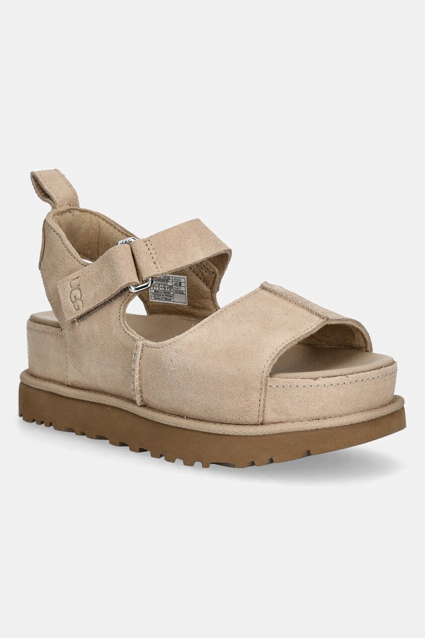 UGG sandale din piele întoarsă Goldenstar Hi femei, culoarea bej, cu platforma, 1167356-SAN