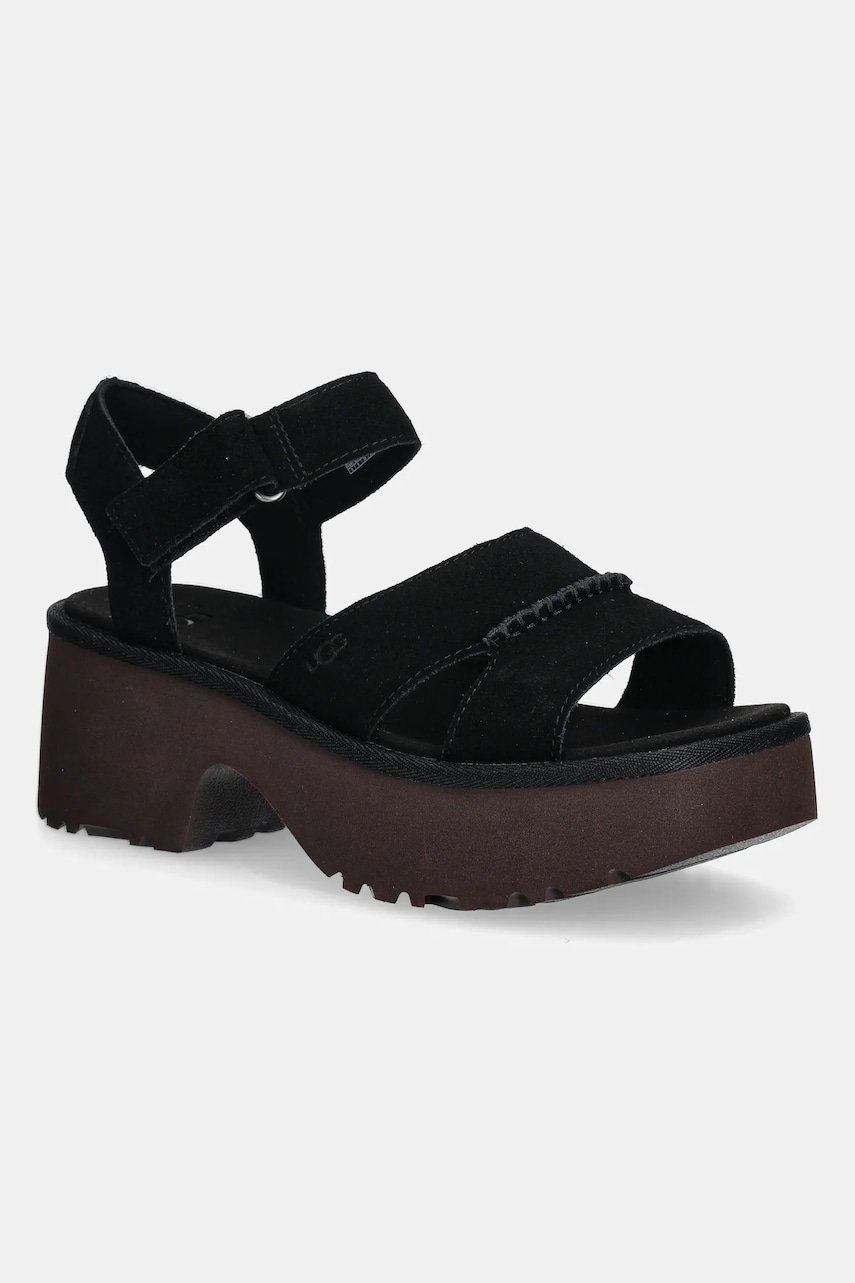 UGG sandale din piele întoarsă New Heights Ankle Strap culoarea negru, 1167475-BLK