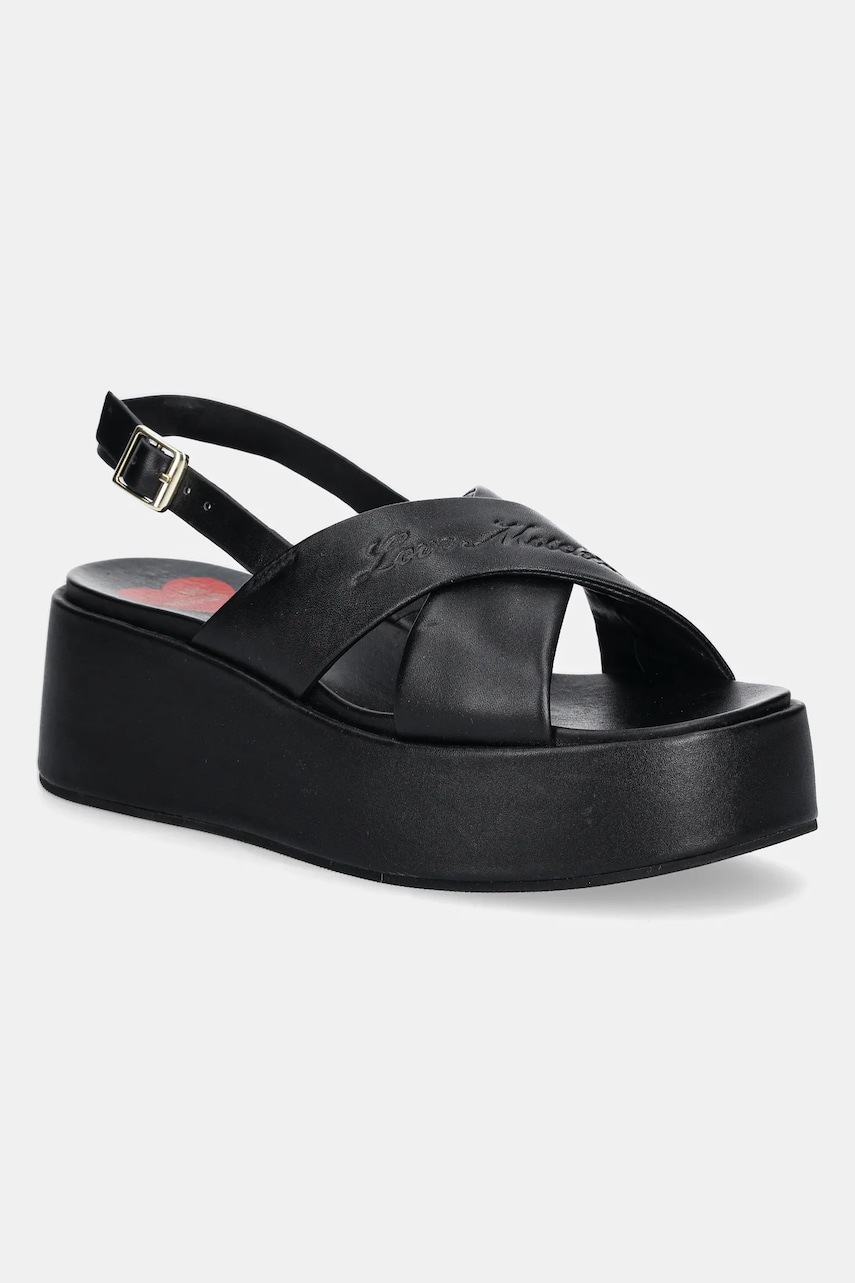 Love Moschino sandale de piele femei, culoarea negru, cu platforma, JA16187I0MIA0000