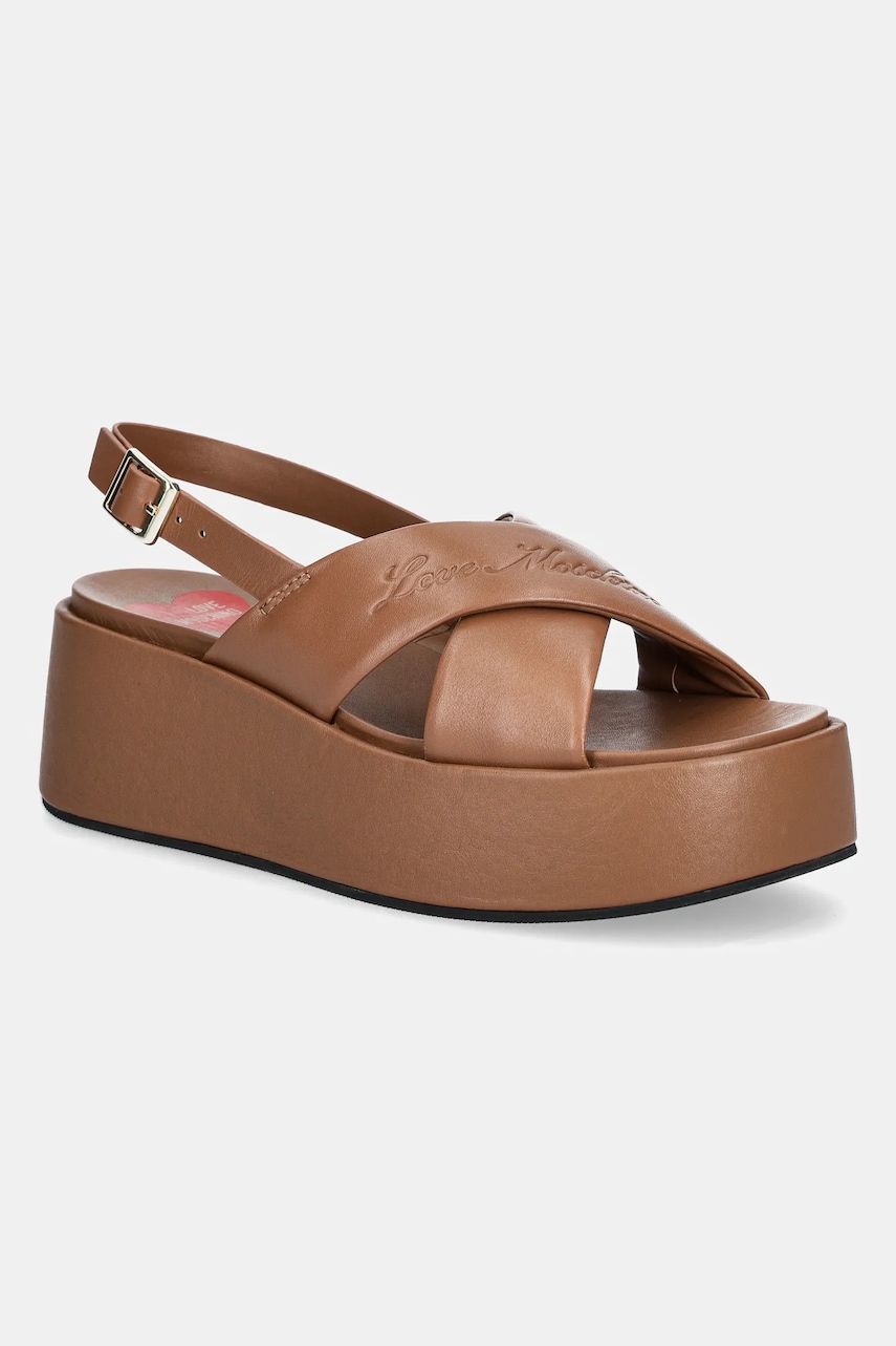 Love Moschino sandale de piele femei, culoarea maro, cu platforma, JA16187I0MIA0201 Love Moschino sandale de piele femei, culoarea maro, cu platforma, JA16187I0MIA0201