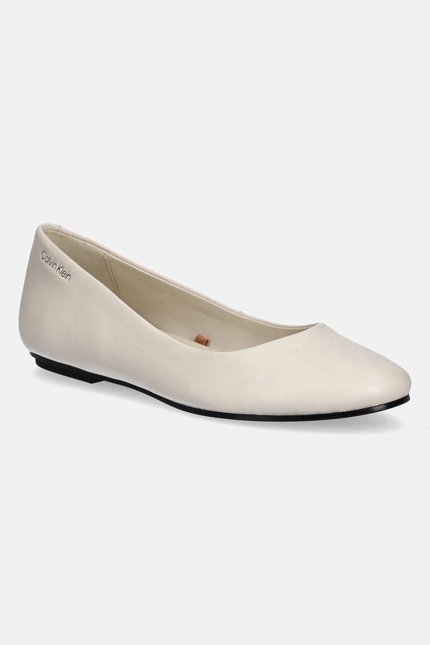 Levně Kožené baleríny Calvin Klein FLAT MARY JANE - LTH béžová barva, HW0HW02341