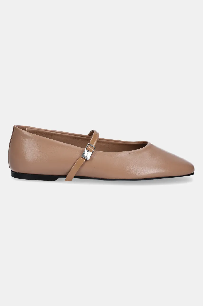 Кожаные балетки Calvin Klein BALLERINA NEW BUCKLE - LTH цвет бежевый HW0HW02483 Кожаные балетки Calvin Klein BALLERINA NEW BUCKLE - LTH цвет бежевый HW0HW02483