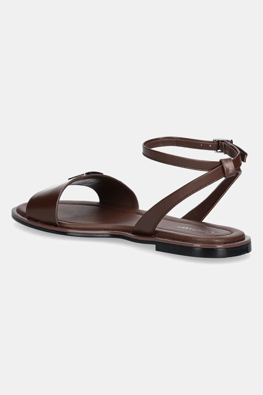 Шкіряні сандалі Calvin Klein FLAT SANDAL W/CK HW - LTH жіночі колір коричневий HW0HW02367 