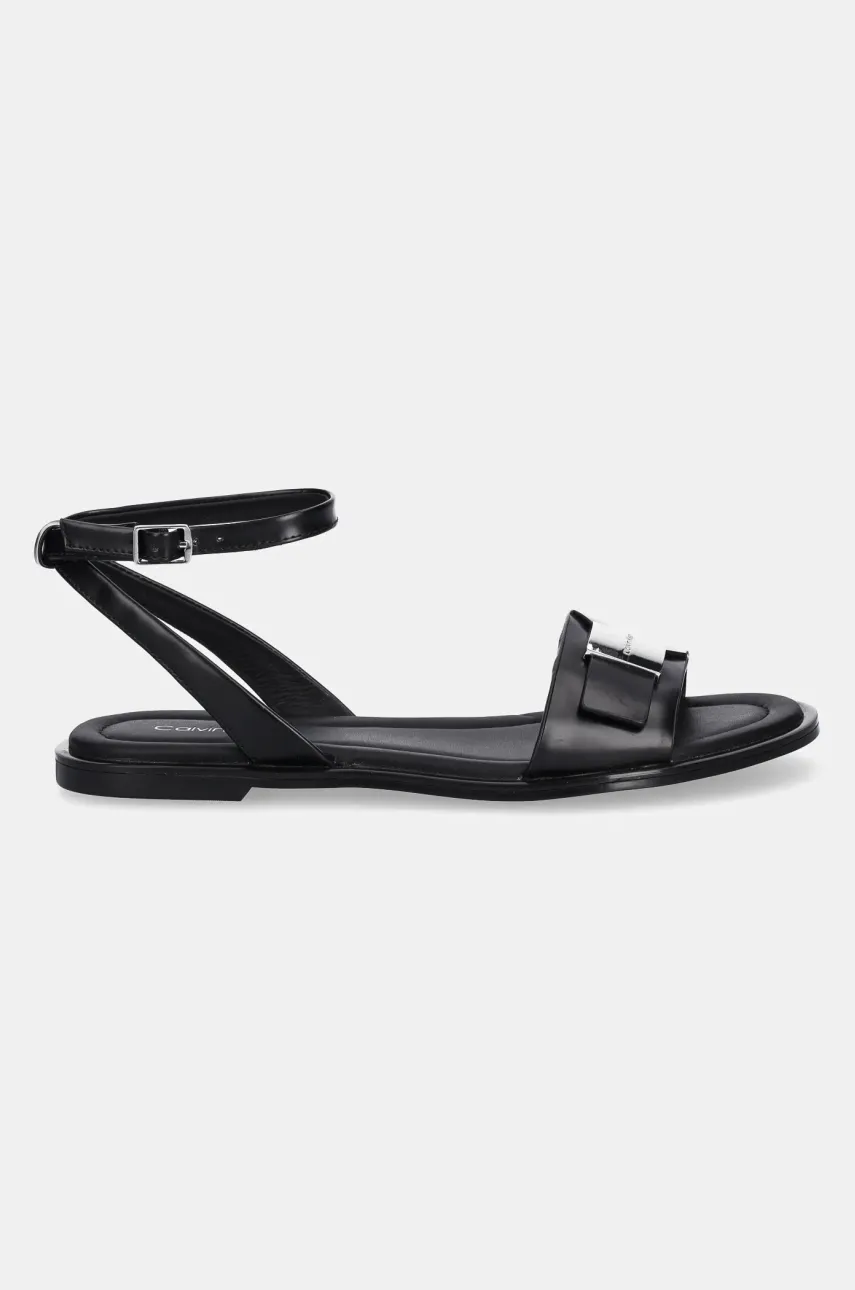 Кожаные сандалии Calvin Klein FLAT SANDAL W/CK HW - LTH женские цвет чёрный HW0HW02367 Кожаные сандалии Calvin Klein FLAT SANDAL W/CK HW - LTH женские цвет чёрный HW0HW02367