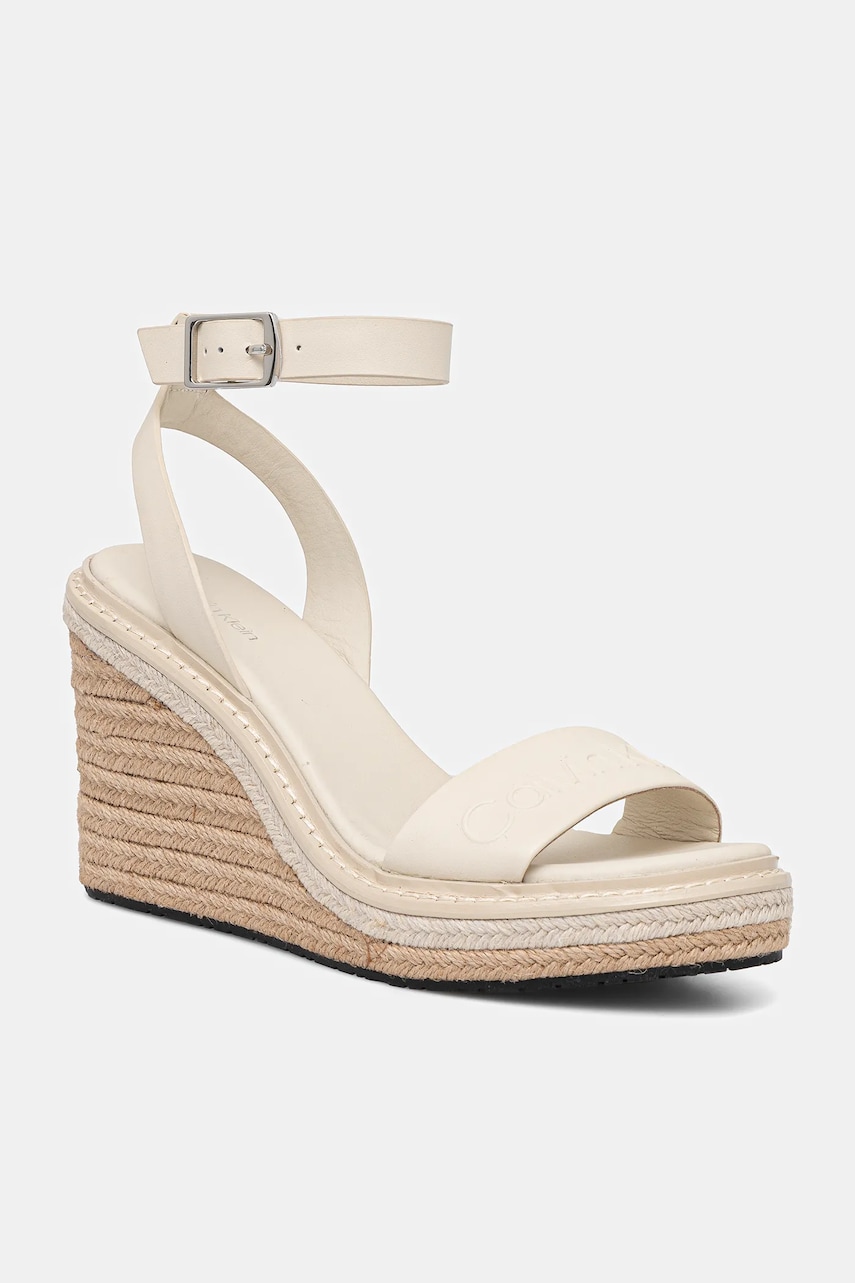 Levně Kožené sandály Calvin Klein WEDGE SANDAL 70 - HE béžová barva, HW0HW02376