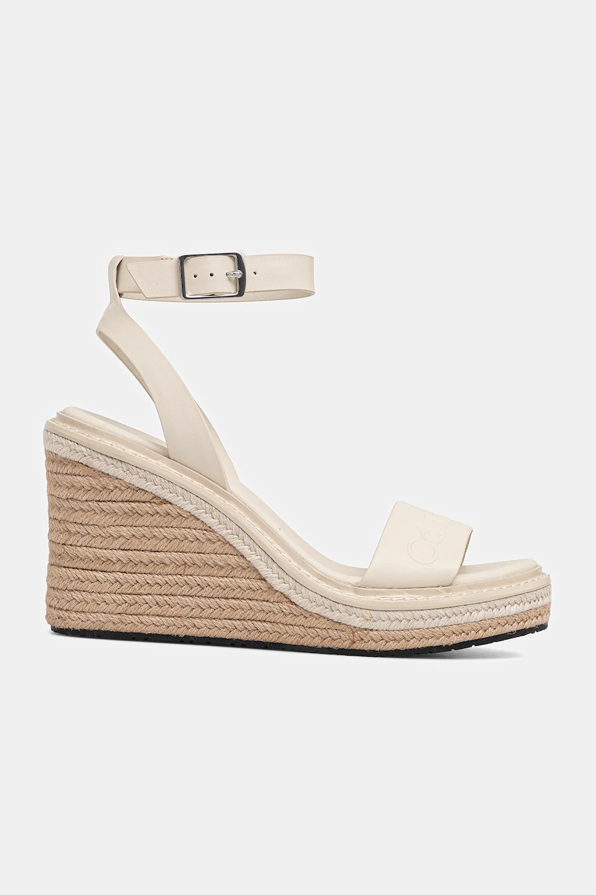 Кожаные сандалии Calvin Klein WEDGE SANDAL 70 - HE цвет бежевый HW0HW02376 Кожаные сандалии Calvin Klein WEDGE SANDAL 70 - HE цвет бежевый HW0HW02376