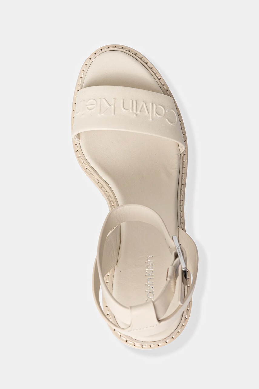 Δερμάτινα σανδάλια Calvin Klein WEDGE SANDAL 70 - HE χρώμα: μπεζ, HW0HW02376 φωτογραφία