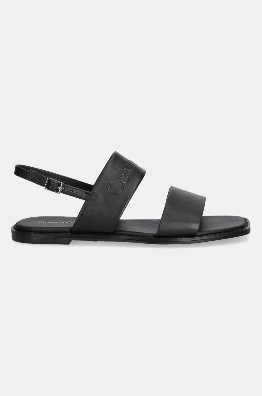 Кожаные сандалии Calvin Klein FLAT SANDAL - HE женские цвет чёрный HW0HW02377 Кожаные сандалии Calvin Klein FLAT SANDAL - HE женские цвет чёрный HW0HW02377