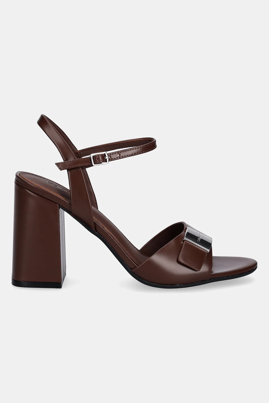 Босоножки из нубука Calvin Klein HEEL SANDAL 85 W/CK HW - LTH цвет коричневый HW0HW02485 Босоножки из нубука Calvin Klein HEEL SANDAL 85 W/CK HW - LTH цвет коричневый HW0HW02485
