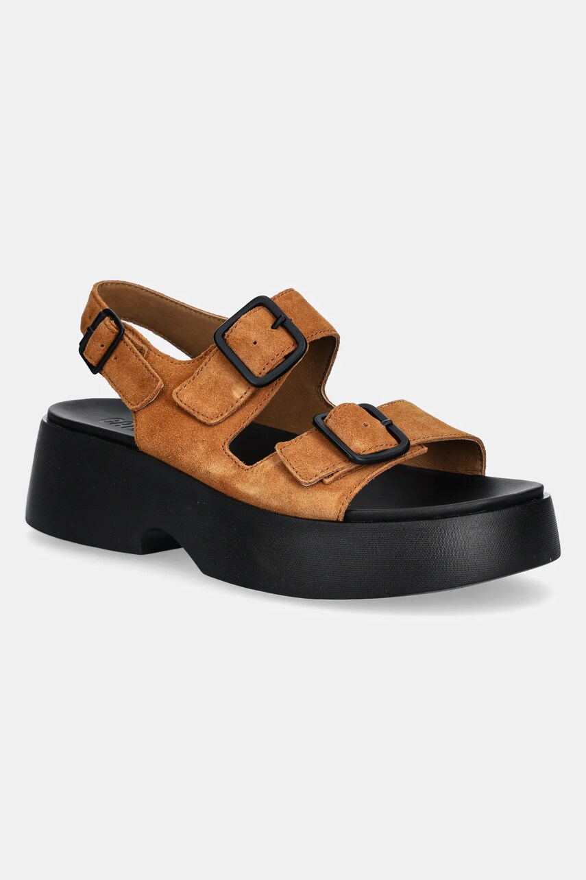 Camper sandale din piele intoarsa Tasha femei, culoarea maro, cu platforma, K201712-003