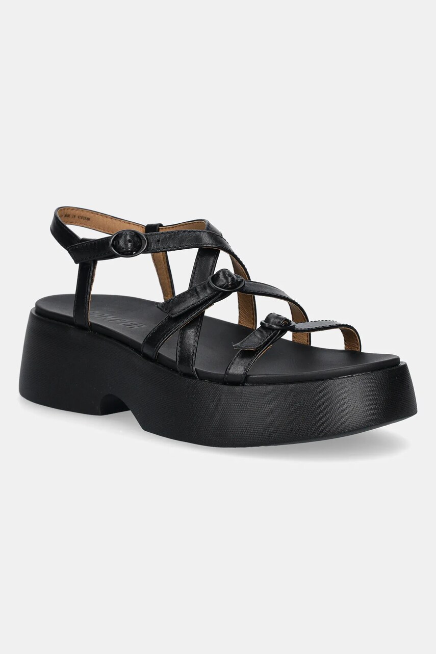 Camper sandale de piele Tasha femei, culoarea negru, cu platforma, K201713-001