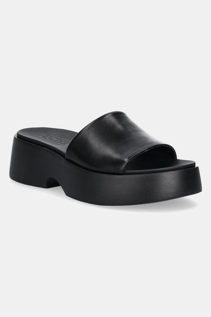 Camper papuci de piele Tasha femei, culoarea negru, cu platforma, K201797-001