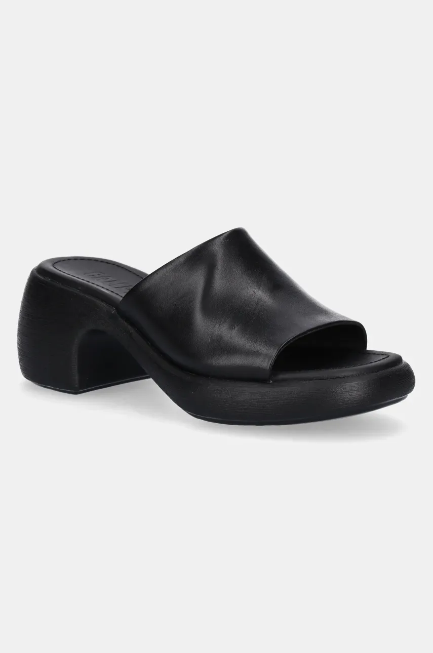 Kožené pantofle Camper Thelma Sandal dámské, černá barva, na podpatku, K201722-001