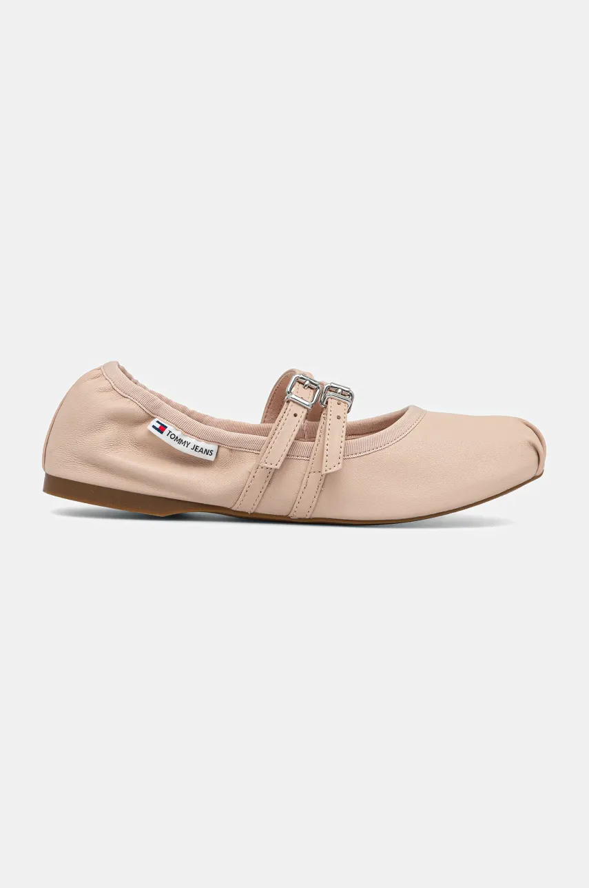 Кожаные балетки Tommy Jeans BALLERINA цвет бежевый EN0EN02720 Кожаные балетки Tommy Jeans BALLERINA цвет бежевый EN0EN02720