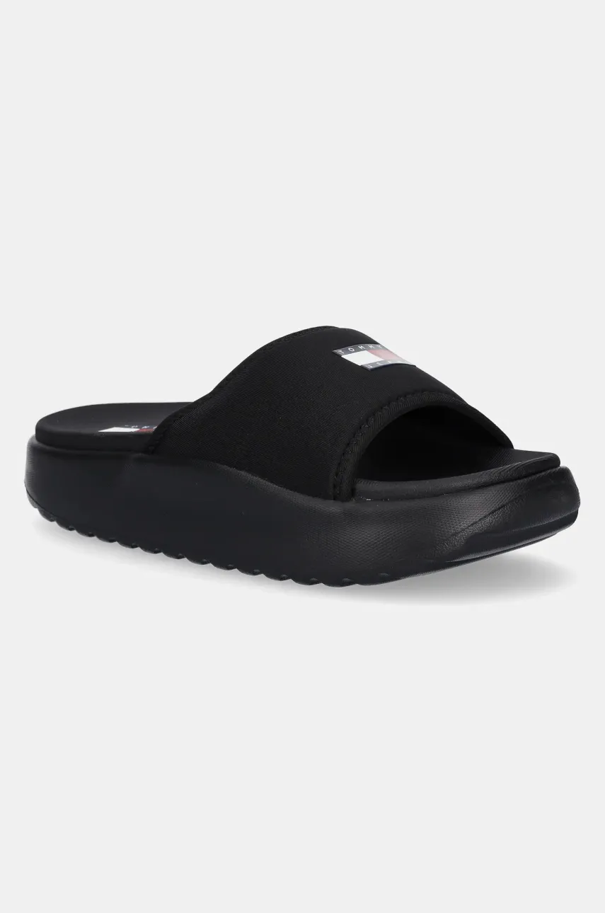 Tommy Jeans papuci COMFY POOL SLIDE femei, culoarea negru, cu platforma, EN0EN02765