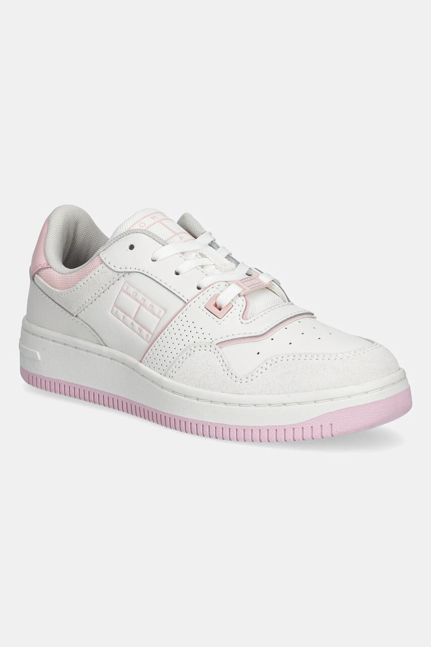 Tommy Jeans sneakers RETRO BASKET WASHED SUEDE femei, culoarea roz, EN0EN02773