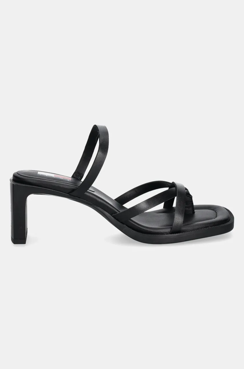 Кожаные вьетнамки Tommy Jeans THE SOHO SANDAL женские цвет чёрный каблук кирпичик EN0EN02781 Кожаные вьетнамки Tommy Jeans THE SOHO SANDAL женские цвет чёрный каблук кирпичик EN0EN02781