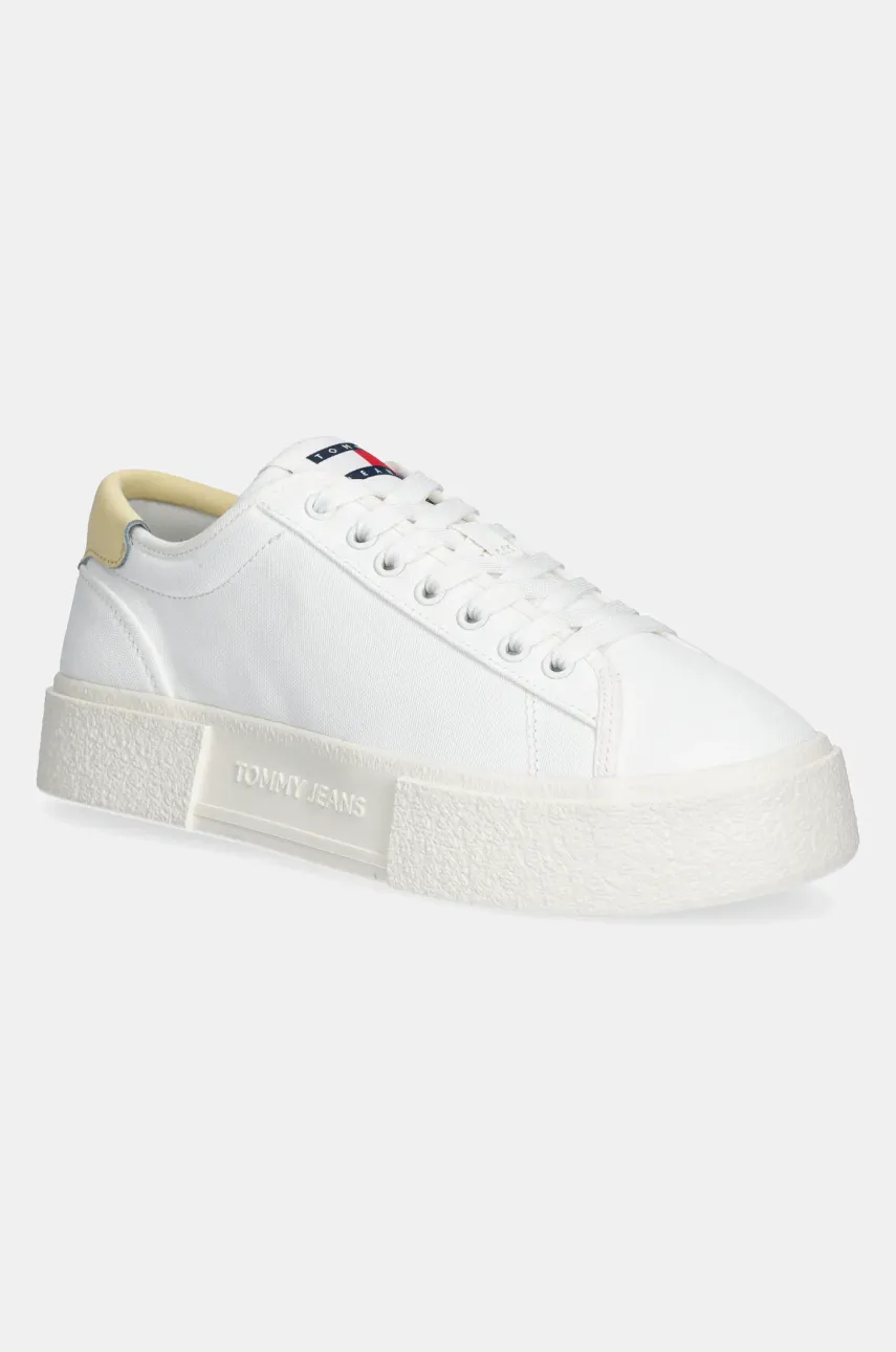 Tommy Jeans sneakers FLATFORM CANVAS SNEAKER femei, culoarea alb, EN0EN02792