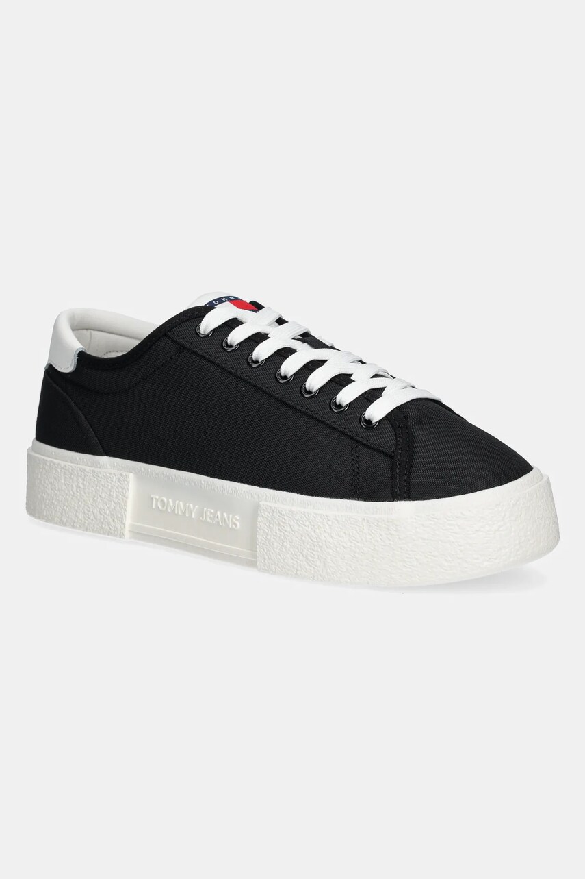 Tommy Jeans sneakers FLATFORM CANVAS SNEAKER femei, culoarea negru, EN0EN02792