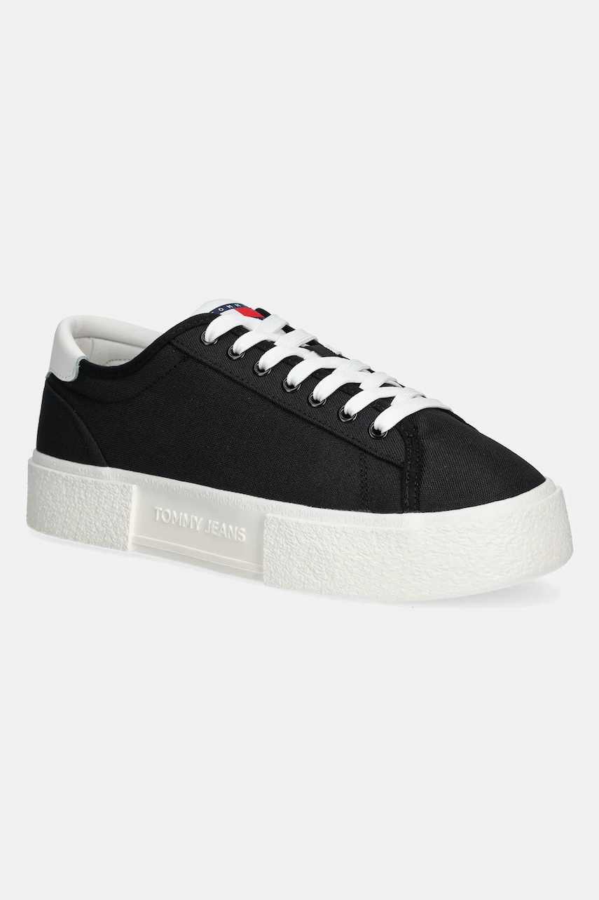 Tommy Jeans sneakers FLATFORM CANVAS SNEAKER femei, culoarea negru, EN0EN02792