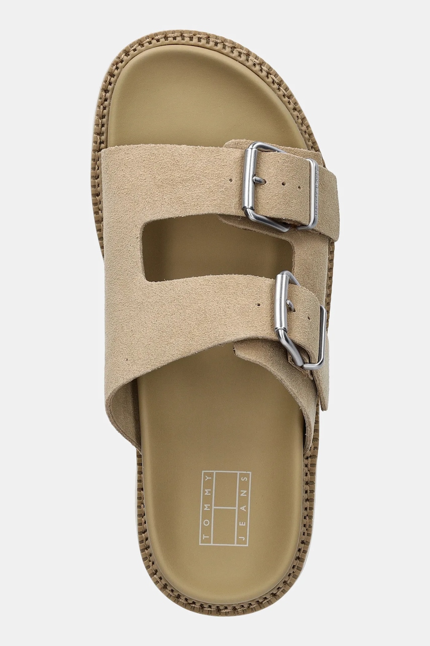 Semišové šľapky Tommy Jeans DOUBLE STRAP SANDAL SUEDE