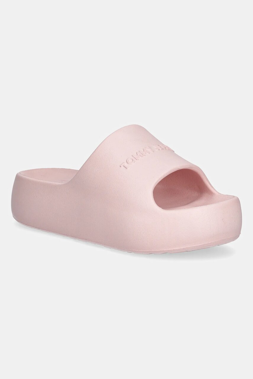 Tommy Jeans papuci CHUNKY POOL SLIDE ESS femei, culoarea roz, cu platforma, EN0EN02879