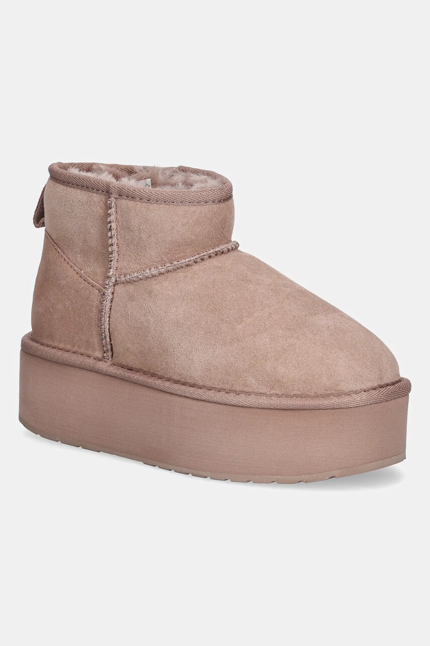 Emu Australia cizme de zapada din piele intoarsa Stinger Micro Flatform culoarea roz, W13082 Cameo Rose