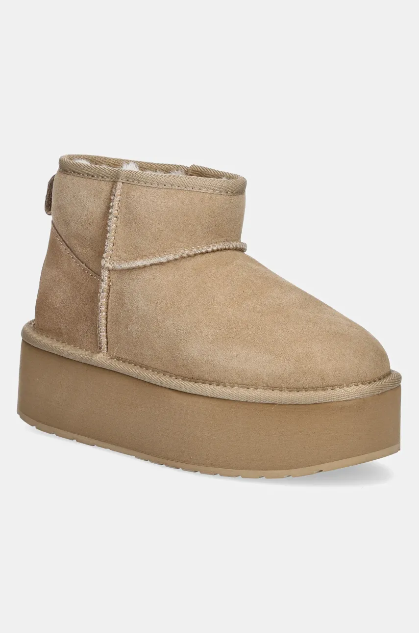 Emu Australia cizme de zapada din piele intoarsa Stinger Micro Flatform culoarea bej, W13082 Sand