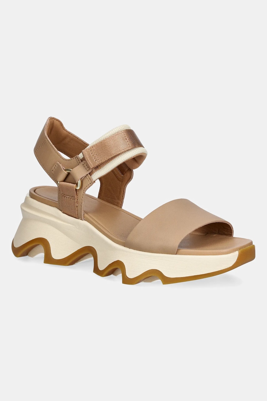 Sorel sandale de piele KINETIC IMPACT Y femei, culoarea bej, cu platforma, 2030461247 Sorel sandale de piele KINETIC IMPACT Y femei, culoarea bej, cu platforma, 2030461247