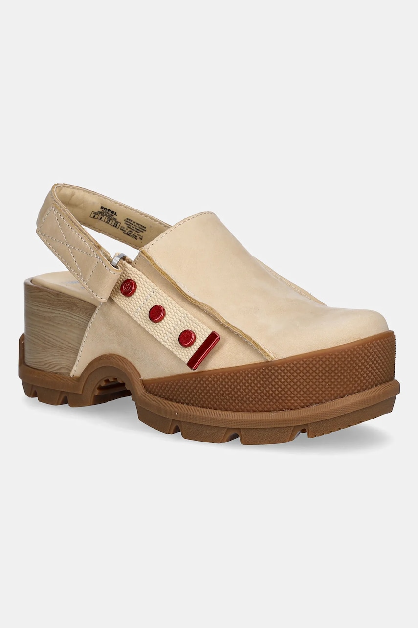 Sorel sandale de piele ROAMN CLOG RBR GEAR CHK femei, culoarea bej, cu platforma, 2125951296 Sorel sandale de piele ROAMN CLOG RBR GEAR CHK femei, culoarea bej, cu platforma, 2125951296