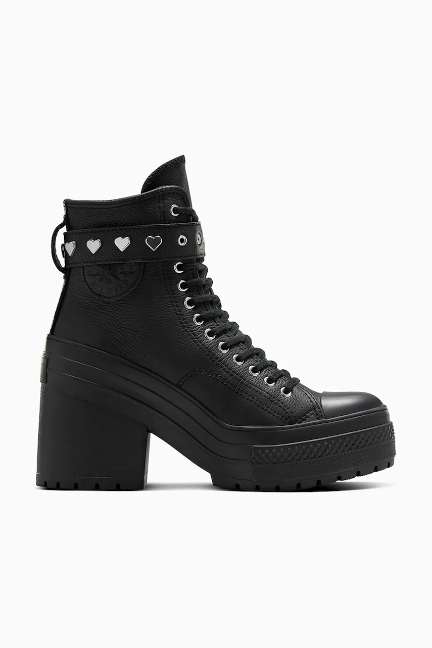 Converse tenisi de piele Chuck 70 De Luxe Heel Valentine\'s Day culoarea negru, A10634C