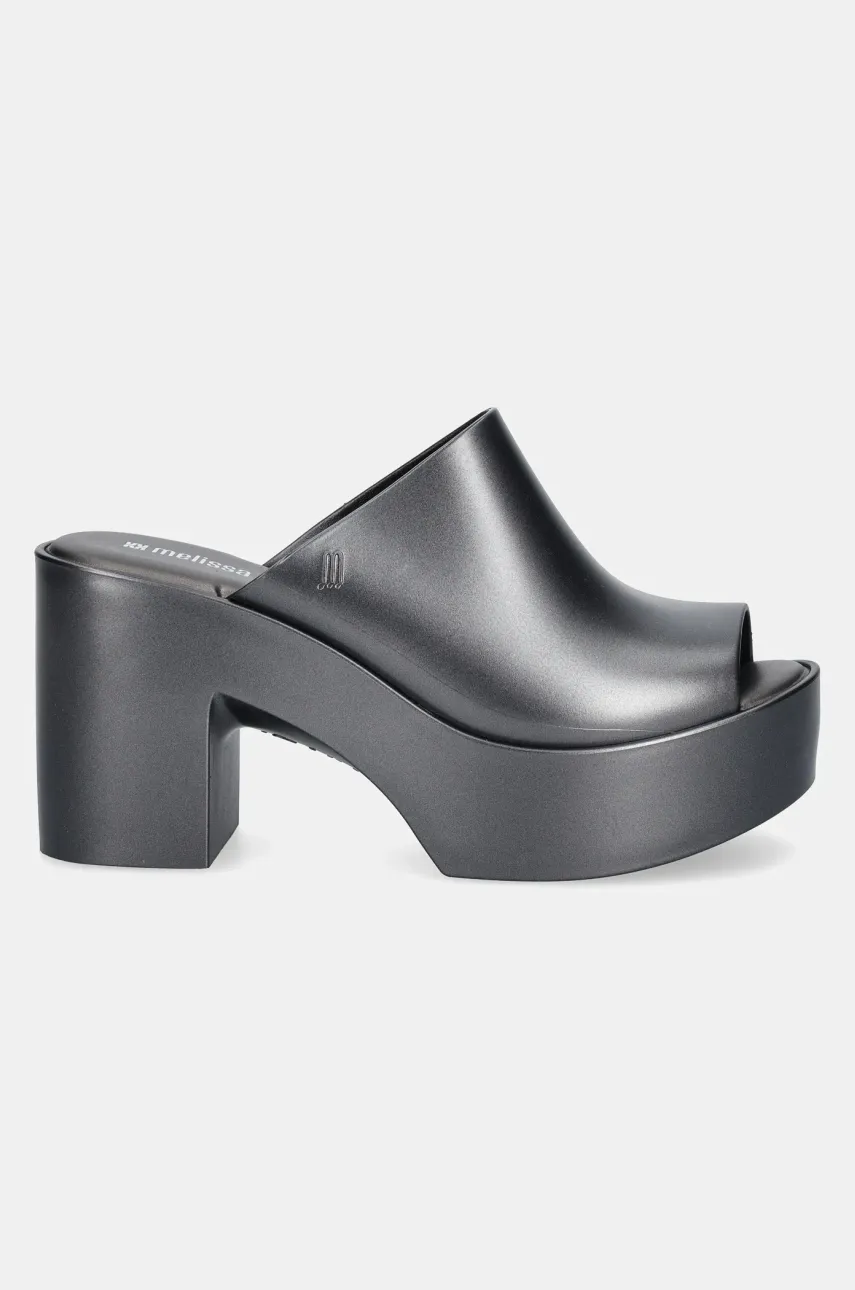 Шлепанцы Melissa MELISSA MULE HYPE METALLIC AD женские цвет серый каблук кирпичик M 36497.BI596 Шлепанцы Melissa MELISSA MULE HYPE METALLIC AD женские цвет серый каблук кирпичик M 36497.BI596