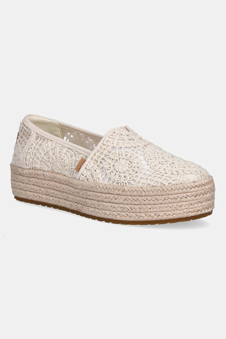 Toms espadrile CROCHET LACE culoarea bej, cu platforma, 10021923