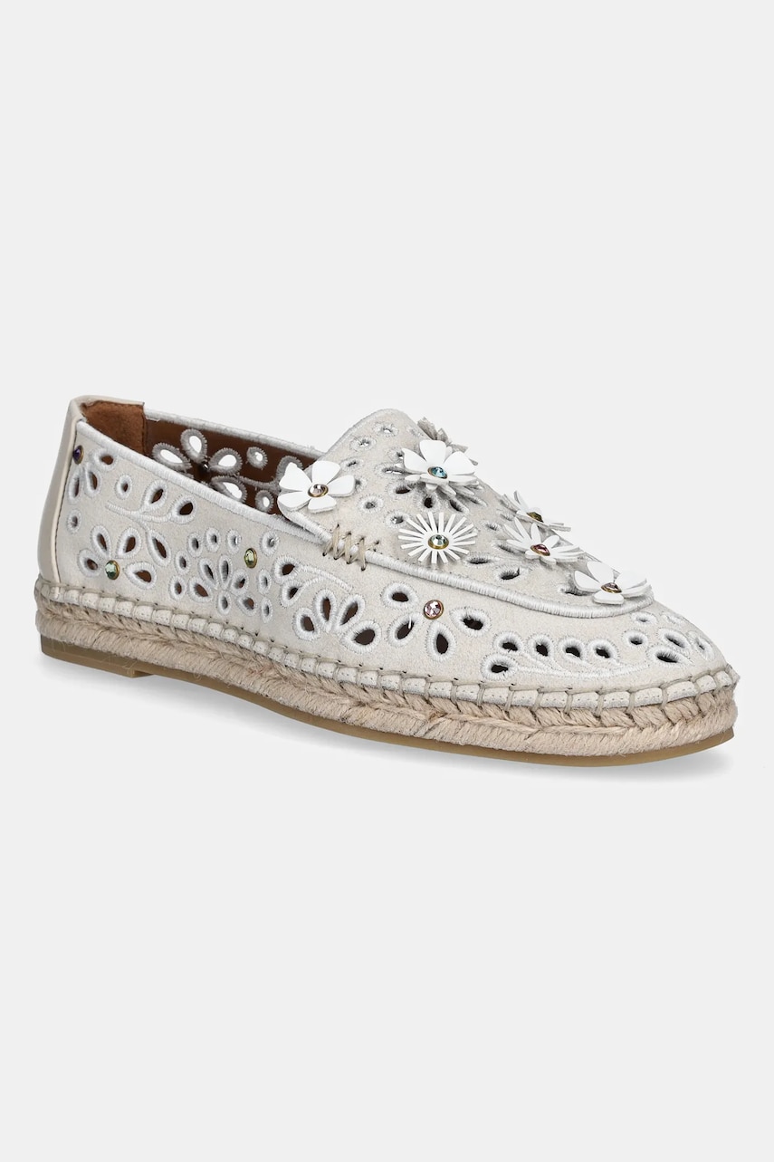 Kurt Geiger London espadrile din piele intoarsa Flower Espadrille Loafer culoarea bej, 4352744209 Kurt Geiger London espadrile din piele intoarsa Flower Espadrille Loafer culoarea bej, 4352744209