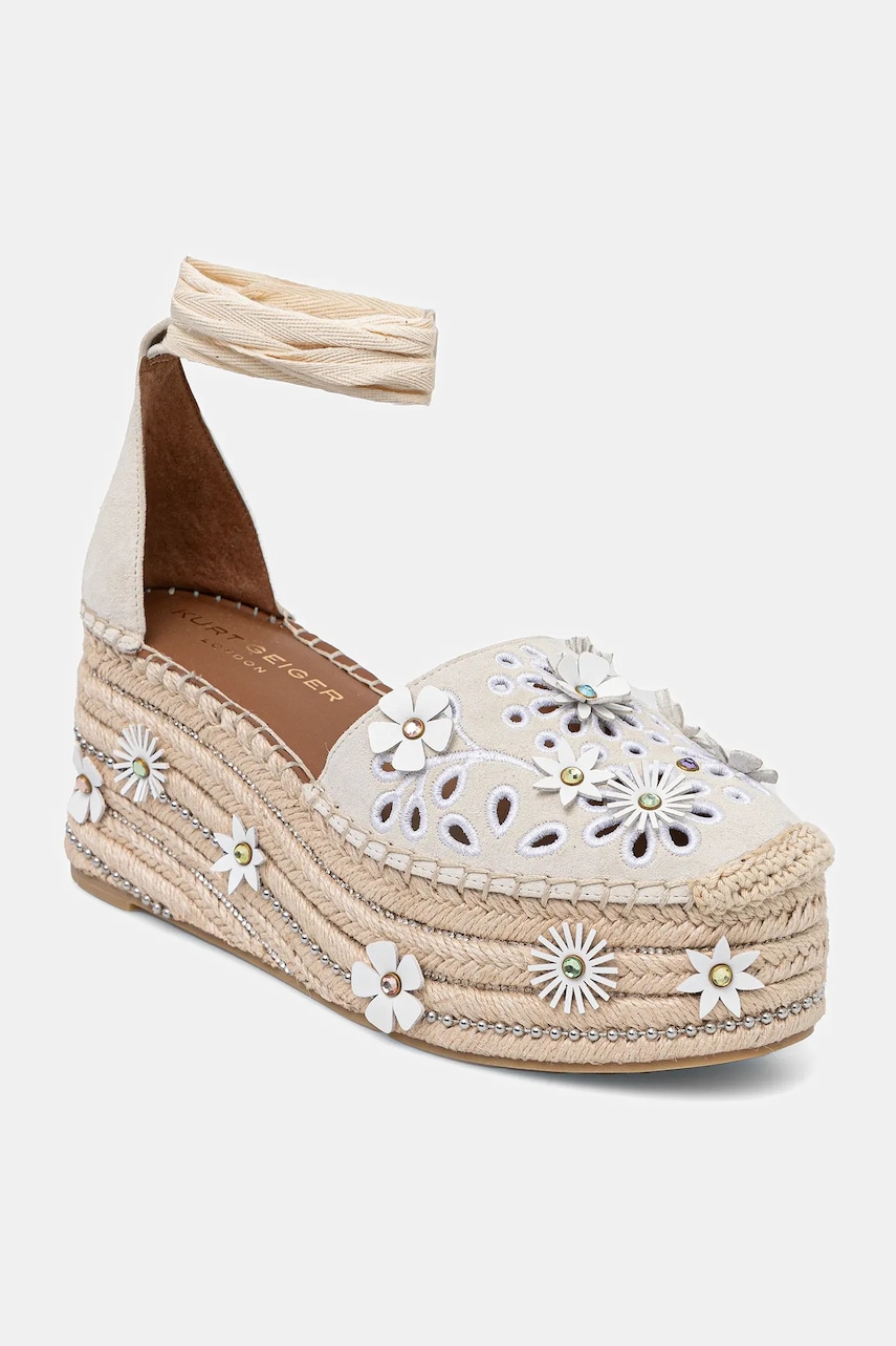 Kurt Geiger London espadrile din piele întoarsă Flower Espadrille culoarea bej, cu platforma, 4352644209 Kurt Geiger London espadrile din piele întoarsă Flower Espadrille culoarea bej, cu platforma, 4352644209