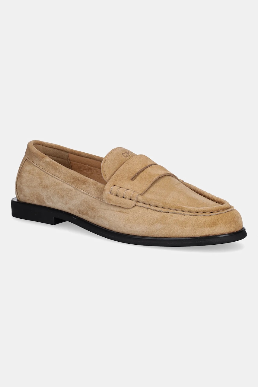 Copenhagen mocasini de piele Suede femei, culoarea bej, cu toc plat, CPH419
