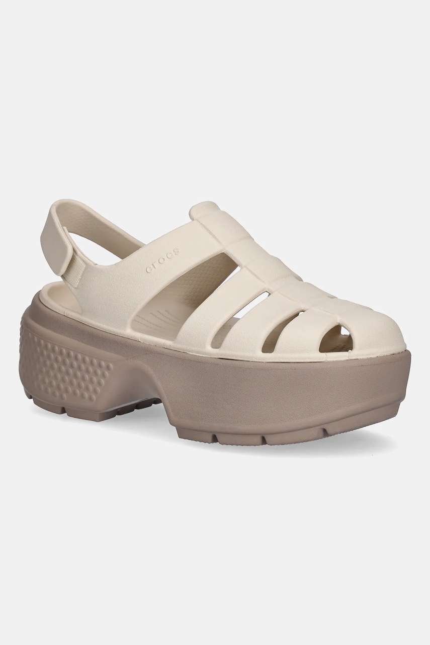 Crocs sandale Stomp Fisherman Sandal femei, culoarea bej, cu platforma, 209938-0LL Crocs sandale Stomp Fisherman Sandal femei, culoarea bej, cu platforma, 209938-0LL